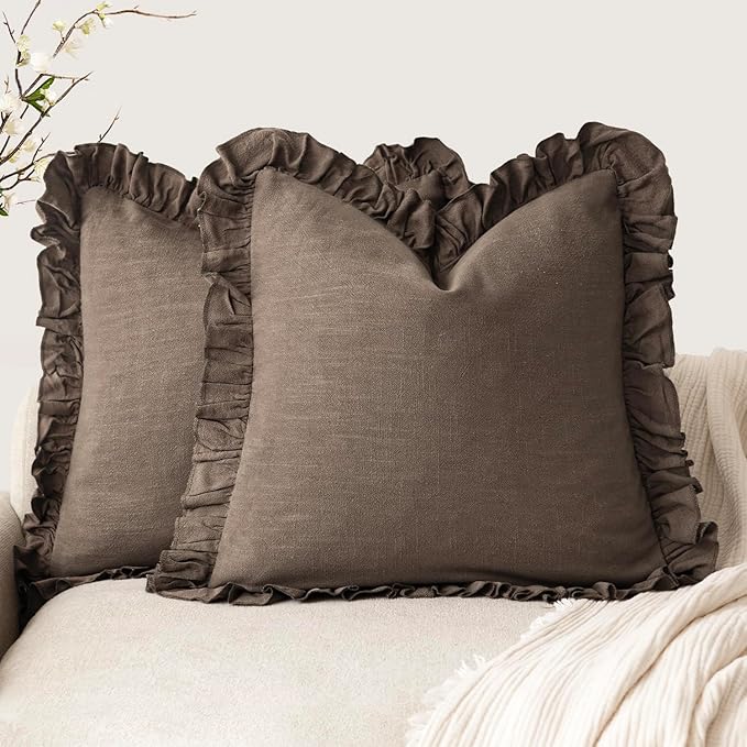 Foindtower Set of 2 Decorative Soild Fringe Ruffle Throw Pillow Covers Soft Boho Farmhouse Cushion Cover Cozy Accent Retro...