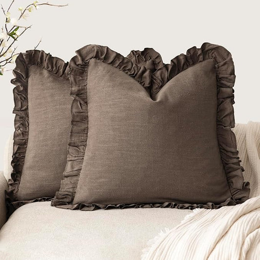 Foindtower Set of 2 Decorative Soild Fringe Ruffle Throw Pillow Covers Soft Boho Farmhouse Cushion Cover Cozy Accent Retro...