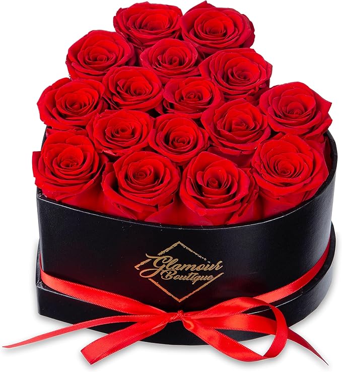 GLAMOUR BOUTIQUE 16 Flower Forever Heart Shape Box, Eternal Preserved Roses Gift for Her, Lasting Flowers, Romantic Floral...
