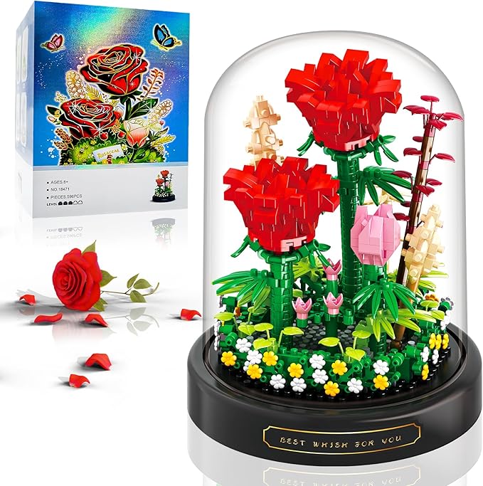 Linkowin Flower Bouquet Building Set - 593PCS Rose Flower Plants for Botanical Collection - Romantic Gift for Mother's Da...