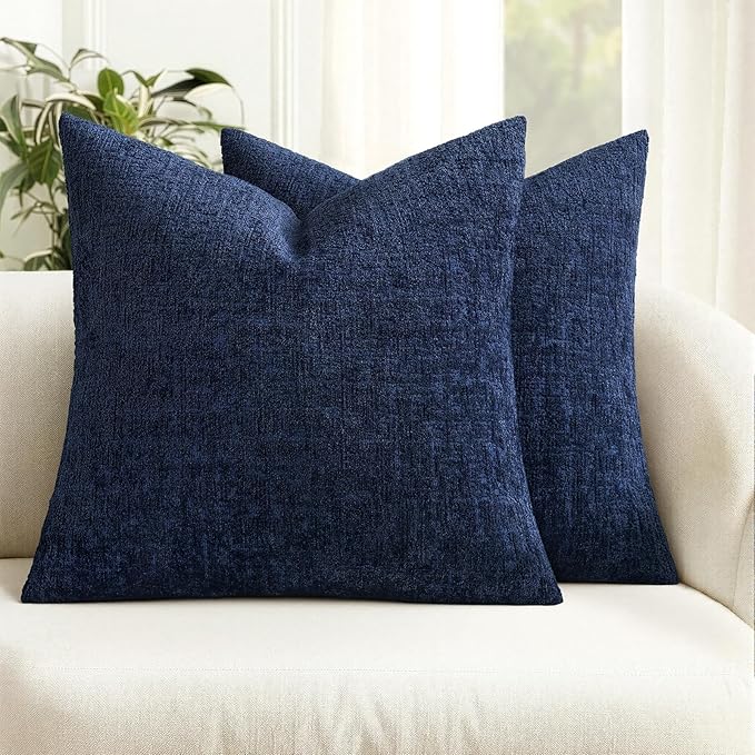 MIULEE Decorative Throw Pillow Covers 18x18 Pack of 2 Navy Blue Couch Pillow Covers Soft Cozy Textured Chenille Pillowcase...