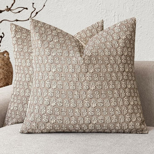 Foindtower Set of 2 Decorative Vintage Floral Print Throw Pillow Covers Neutral Modern Farmhouse Cushion Covers Boho Home ...