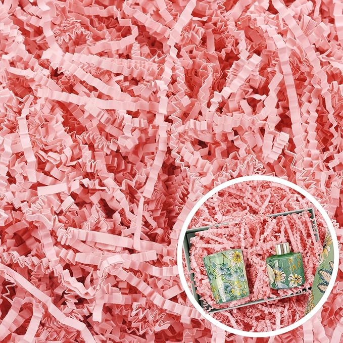Easter Pink Crinkle Cut Paper Shred Filler for Gift Baskets Box Bags 1/2 LB, Shredded Paper Grass for Bridesmaid Engagemen...