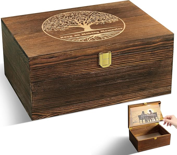 GLOMAXLY Wooden Keepsake Box Large Tree of Life - Decorative Memory Boxes with Hinged Lid and Photo Frame Durable Wood Gif...