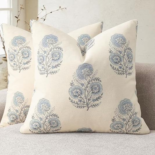 YCOLL Vintage Floral Print Pillow Covers 18x18 Set of 2 Patterned Accent Decorative Cushion Covers Modern Farmhouse Throw ...