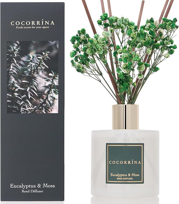 Cocorrína Reed Diffuser Sets- Eucalyptus & Moss Scented Diffuser with Sticks Home Fragrance Reed Diffuser for Bathroom She...