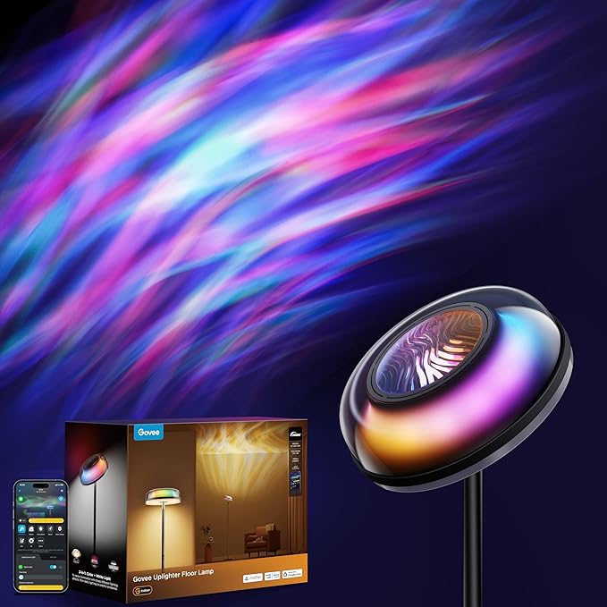 Govee Uplighter Floor Lamp for Living Room, RGBIC Ripple Projector, Floor Lamp for Bedroom, Compatible with SmartThings, A...