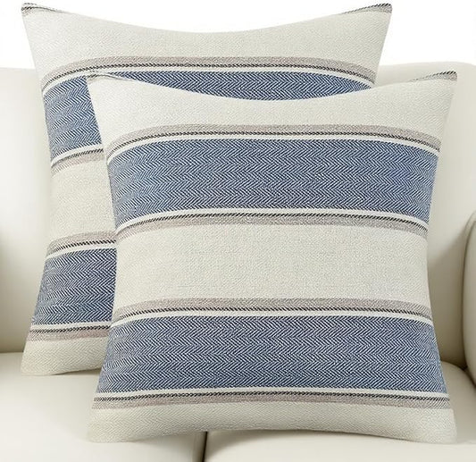 AmHoo Pack of 2 Farmhouse Linen Throw Pillow Cover Cushion Stripe Decoration Buffalo Retro Pillowcase with Hidden Zipper f...