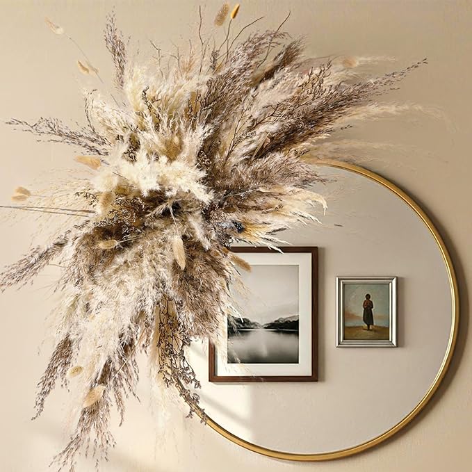 Layhit 1 Set Boho Dried Flower Wall Hanging 35 inch Pampas Grass Bouquet Dry Flower for Vase Crafts DIY Handmade Floral Pl...