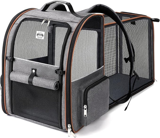 Lekebobor Cat Carrier Backpack, Expandable Pet Carrier with Sun Shade & Full Front Opening, Breathable Mesh Backpack for S...