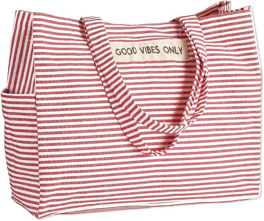 Folkulture Beach Bag For Women | 17 x 14 Inch - 100% Cotton Beach Tote Bag With Zipper Pocket Inside, Large Woven Pool Bag