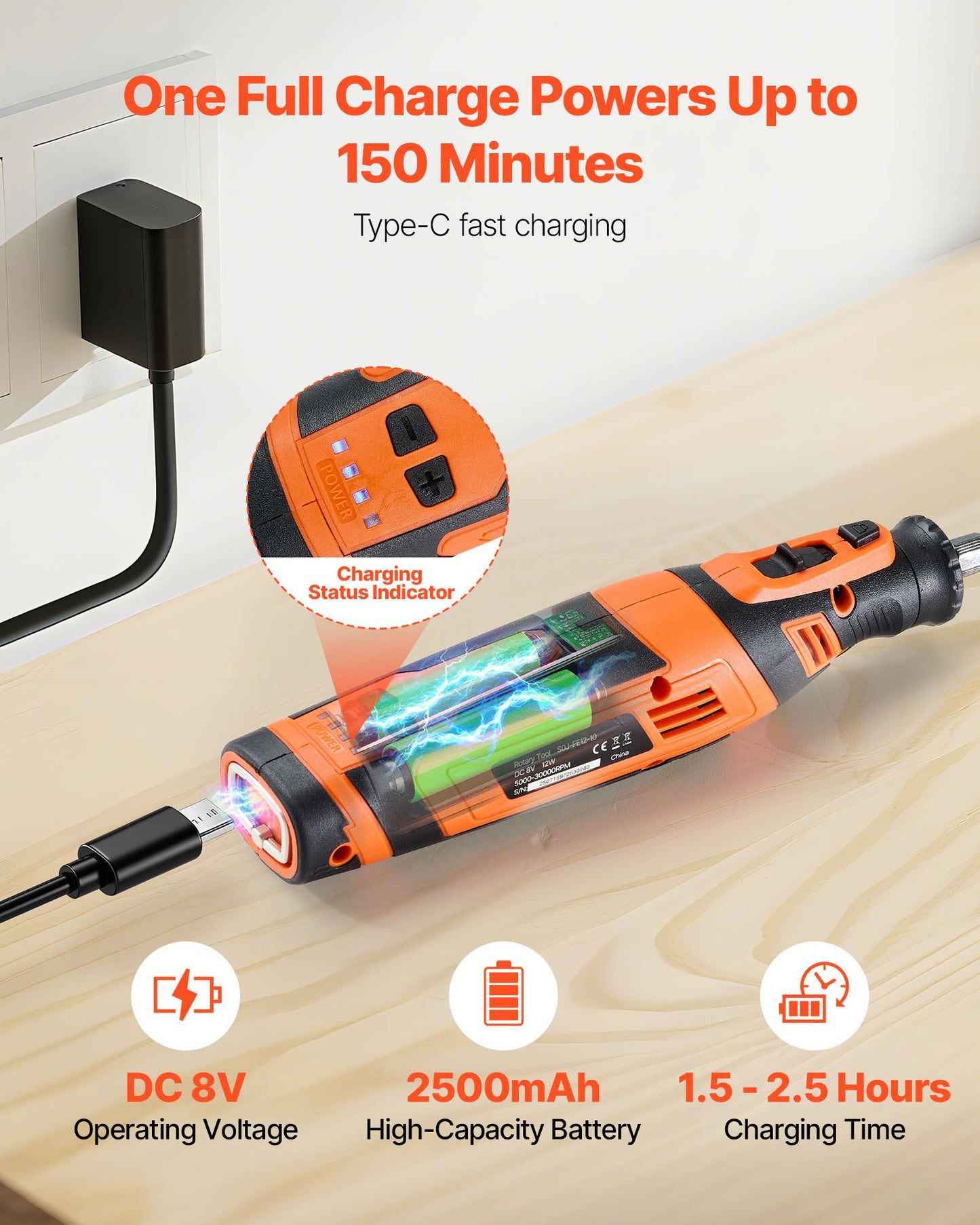 136-Piece Cordless Rotary Tool Kit, DC8V Portable Mini Power Rotary Tool, 5 Speeds 5000-30000RPM Multi-Purpose DIY Tools For Engraving, Sanding, Polishing, Carving, Grinding, Cutting, DIY Craft