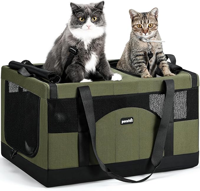 Pecute Dual Compartment Pet Carrier for Multi-Cat Families & Small Dog Owners, Collapsible Dog Crate with Reinforced Steel...