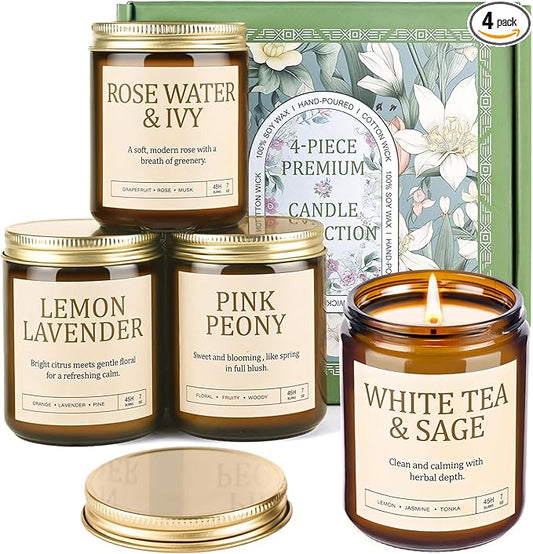 4 Pack Scented Candles for Women: 28oz Natural Soy Candles for Home Scented, Up to 200H Burning, Aromatherapy Candle Set, ...