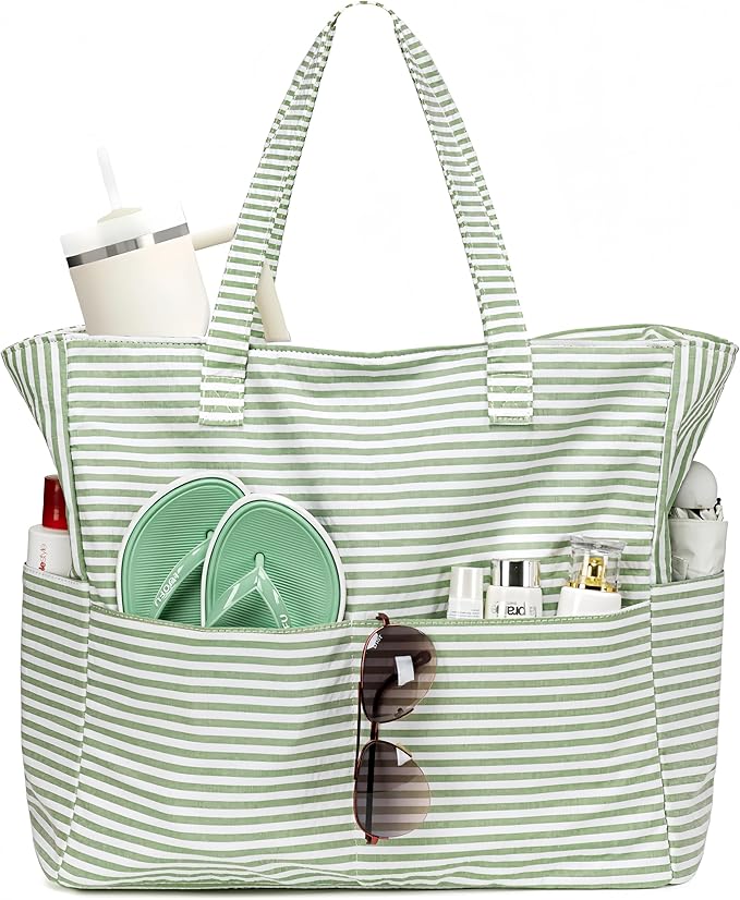 LEDAOU Large Beach Bag Women Waterproof Sandproof Zipper Beach Tote Pool Bag for Swim Gym Grocery Travel with Wet Pocket |...