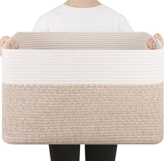 SIXDOVE 75L Large Cotton Rope Basket, Soft Toy Storage Bin for Nursery & Living Room, Decorative Blanket Basket for Bedroo...
