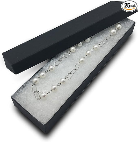 TheDisplayGuys - 25-Pack #82 Cotton Filled Cardboard Paper Jewelry Boxes Gift Case - Matte Black (8.0" x 2.0" x 1.0") - fo...