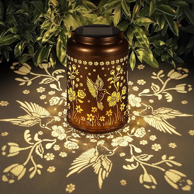 Solar Lanterns Outdoor Waterproof Hummingbird Garden Decor Gifts for Women Mom Grandma Hanging Solar Lights Metal Solar De...