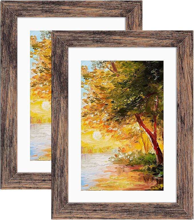 Fixwal 5x7 Picture Frame, Display Pictures 4x6 with Mat or 5x7 Without Mat, Brown Photo Frames for Wall Mounting or Tablet...