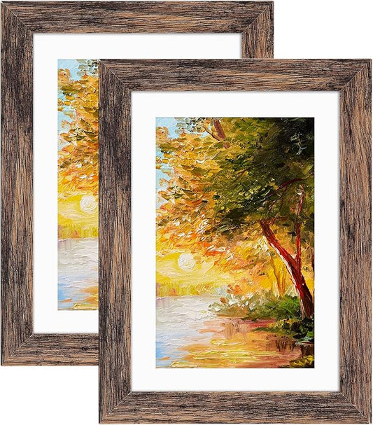 Fixwal 5x7 Picture Frame, Display Pictures 4x6 with Mat or 5x7 Without Mat, Brown Photo Frames for Wall Mounting or Tablet...