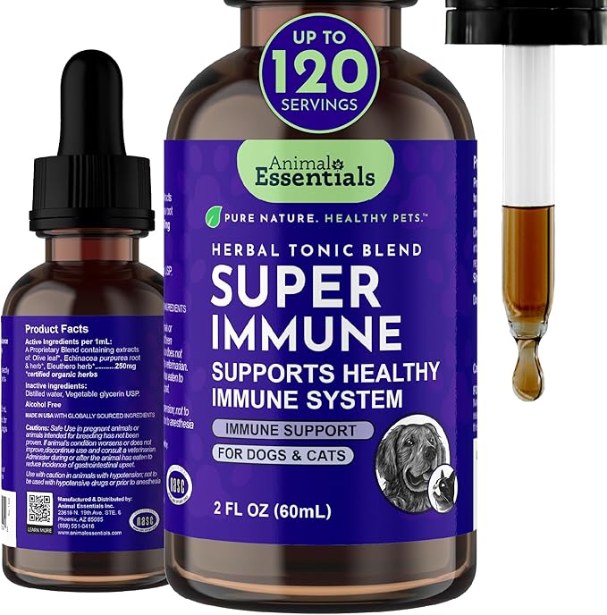 Animal Essentials Super Immune - Dog & Cat Immune Support for Puppies with Olive Leaf Extract & Echinacea, Olive Root for ...