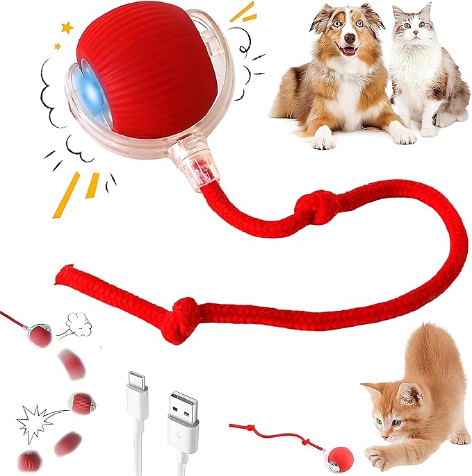 Purrmitive 2026 Durable Interactive Cat Toys for Indoor Cats, Dog Toys Ball, Rolling Pet Ball, Smart Automatic Cat Chase B...
