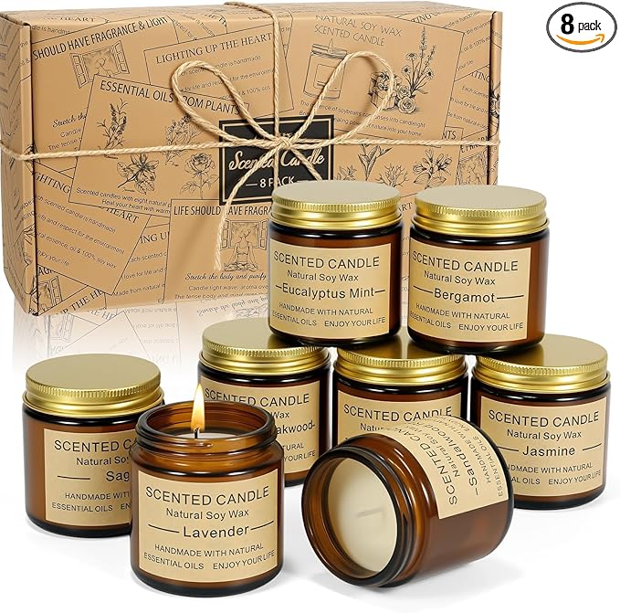 8 Pack Scented Candles, Natural Soy Wax with Elegant Packaging - Reassuring Gifts for Women and Men, Suitable for Valentin...