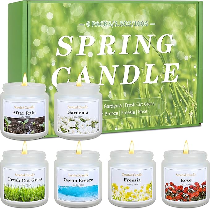 Spring Candle Set, 6 Pack Floral Scented Candles, 21 oz Soy Candles for Home Scented, Spring Gifts for Women & Men, Freesi...