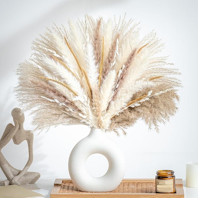 70PCS Natural Dried Pampas Grass Boho Home Decor Bouquet Phragmites Dried Flowers Bouquet for Wedding Floral Arrangements ...