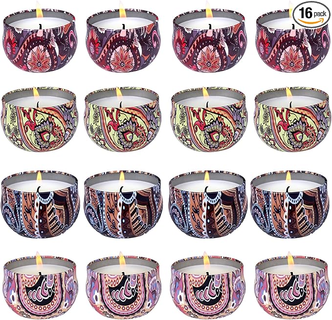 KNOURT 16 Pack Scented Candles Gift Set, Natural Soy Wax Travel Tin Candles for Home Scented, Ideal for Christmas, Birthda...