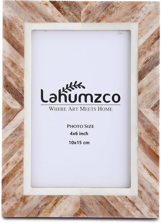 Lahumzco Handmade Picture Photo Frame Chevron Herringbone Art Inspired Vintage Table-Top/Wall Décor Boho Frames (4x6 Inche...