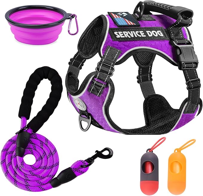 Cymiler Service Dog Vest,No-Pull Dog Harness and Leash Set,Adjustable Oxford Reflective Service Dog Vest Harness with Hand...