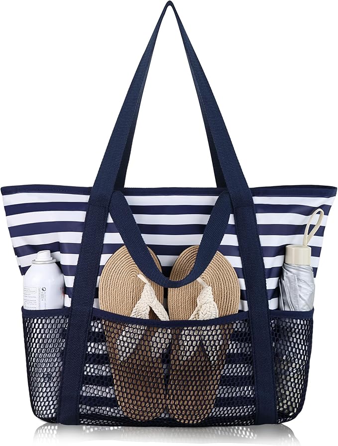 HOMESPON Beach Bag Large Waterproof Sandproof Tote for Women with Zipper and Mesh Pockets