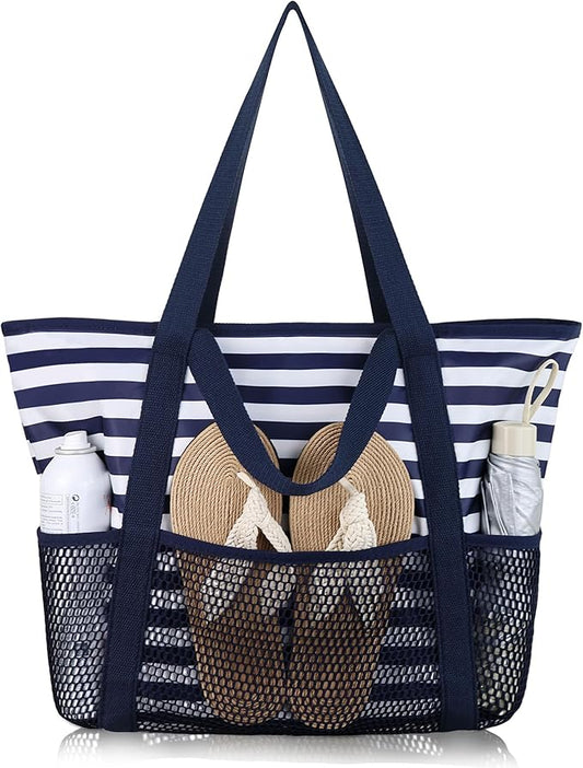 HOMESPON Beach Bag Large Waterproof Sandproof Tote for Women with Zipper and Mesh Pockets