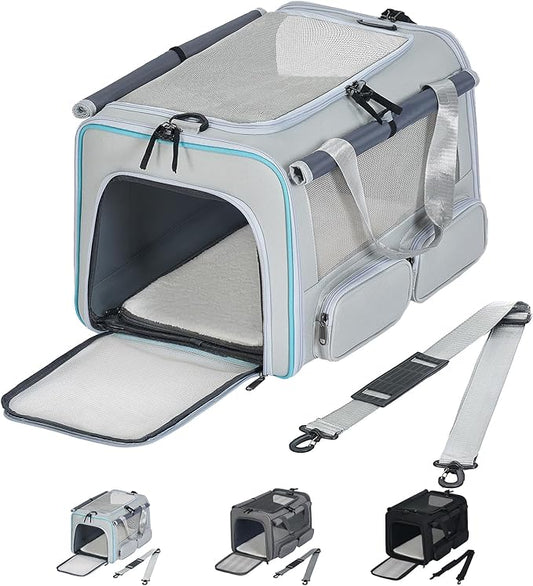 Cat, Dog Carrier for Pets up to 15 lbs, Soft-Sided Collapsible Pet Carrier with Upgraded Sturdy Base, Privacy Curtain and ...
