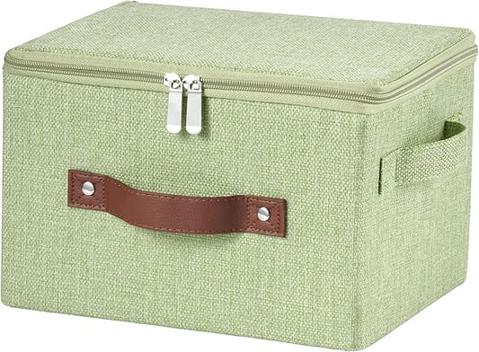VinneGenzz Storage Bins with Zipper Lid Cotton Linen Fabric Lidded Storage Baskets Boxes Foldable Washable Closet Shelf Cl...