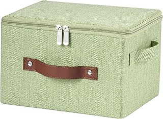 VinneGenzz Storage Bins with Zipper Lid Cotton Linen Fabric Lidded Storage Baskets Boxes Foldable Washable Closet Shelf Cl...
