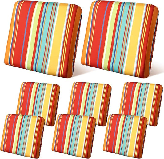 Geyoga 8 Pcs Patio Stretch Sofa Cushion Covers Outdoor Cushion Covers Replacement Waterproof Patio Furniture Couch Slipcov...