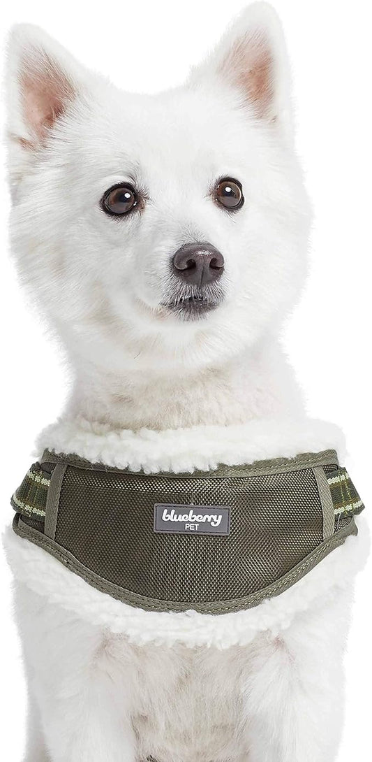 Blueberry Pet Soft & Comfy Multi-Colored Stripe Fleece Padded Chest Dog Harness, Chest Girth 16.5" - 21", Olive Green, Sma...