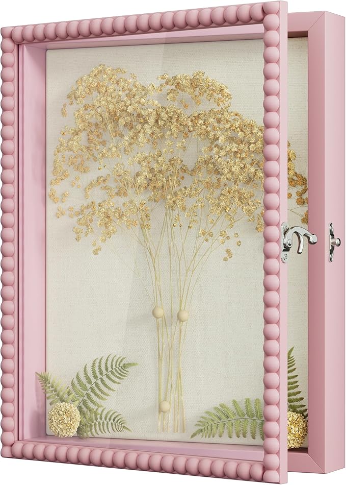 Love-KANKEI Shadow Box Frame 11x14, Deep Large Shadow Box Display Case with Unique Beads Door and Glass Window, Wood Memor...