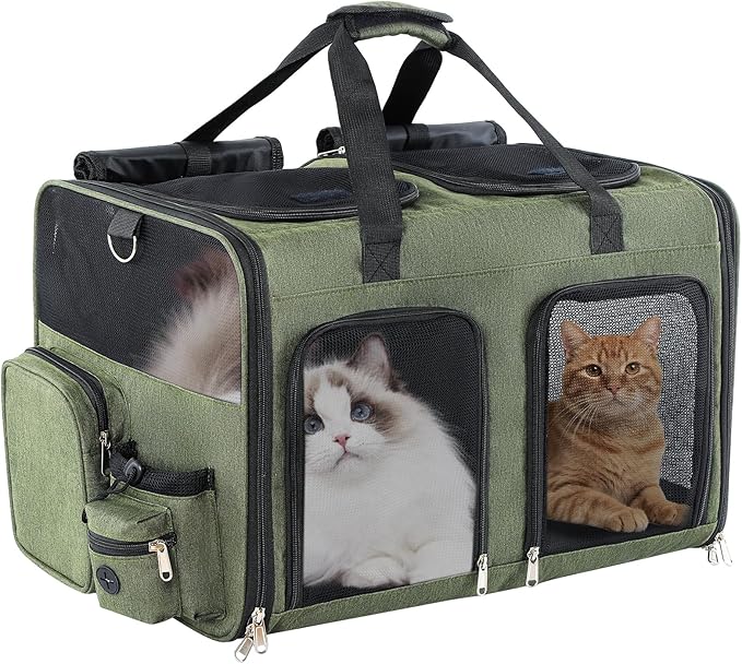 TOYSBOOM Cat Carrier for 2 Cats - Double Pet Carrier Extra Large, Dual Cabin Multi Cat Travel Carrier with Removable Divid...