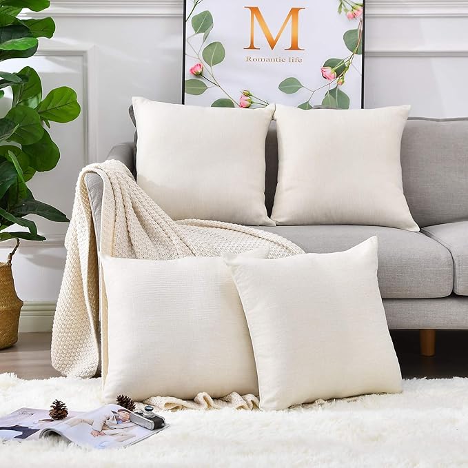 LisBiya Linen Throw Pillow Covers 18 x 18 Beige Decorative Blank Couch Pillow Covers for Sublimation Bed Sofa Farmhouse Cu...