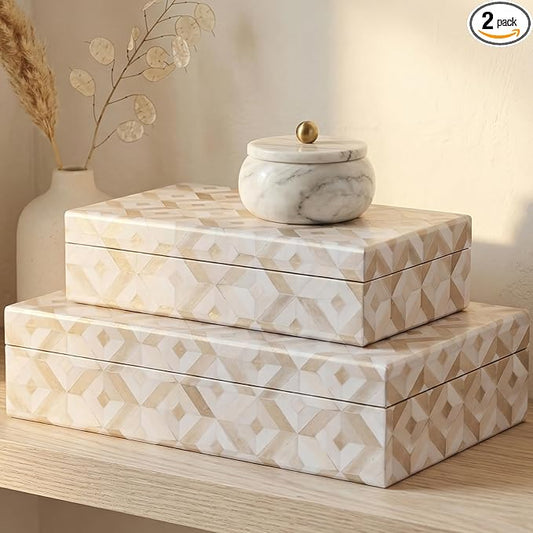 ZICOTO Decorative Storage Boxes with Lids - Set of 2 Beautiful Organizer Bins for Your Bookshelf Home Decor - Safely Store...