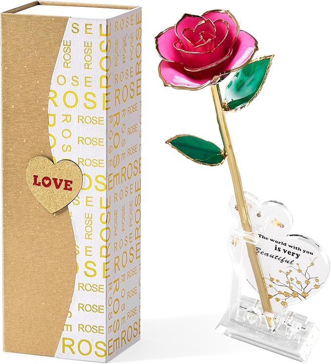 Mikasol Gold Dipped Real 24K Forever Preserved Rose, 1 Pack Infinity Flower Decor Hand Dipped Romantic Gift for Women in H...