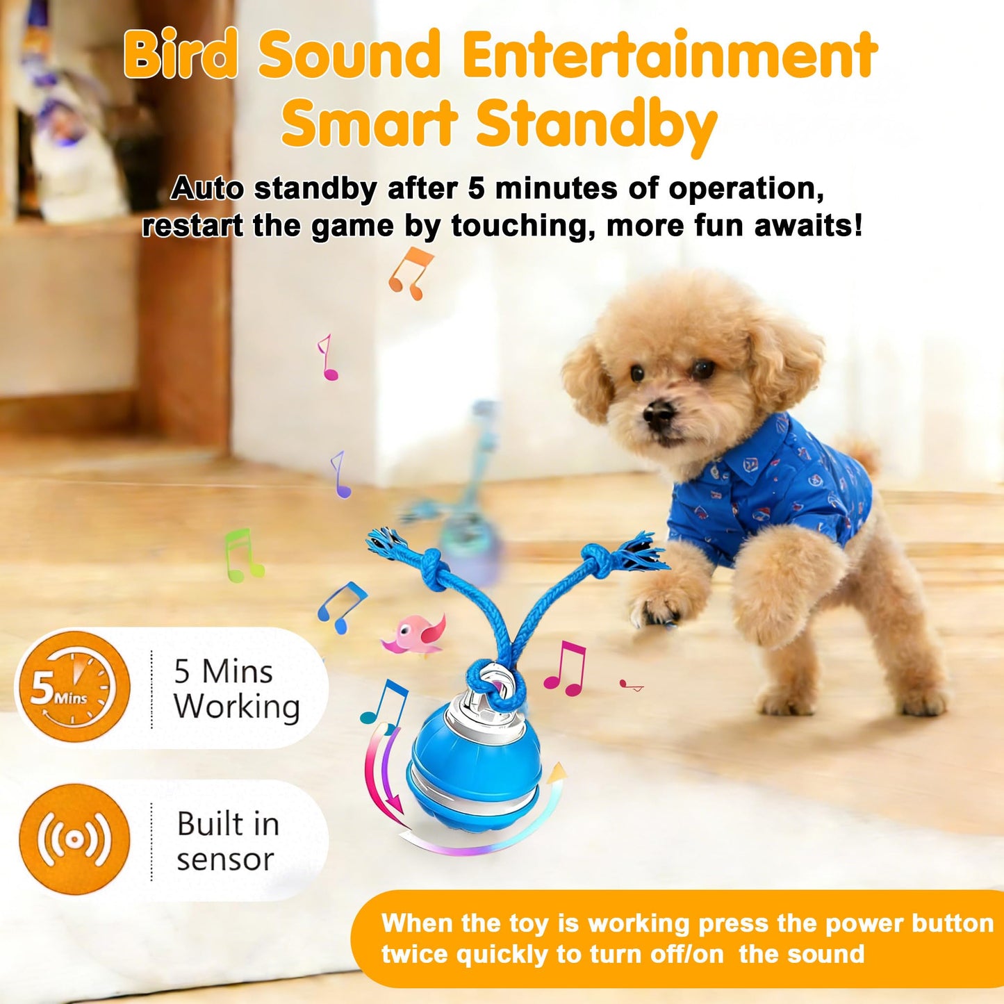 Interactive Dog Toys,Dog Ball Toy With Squeaky Birdsong Sound And Stimulation,Automatic Motion Activated Dog Toy For Boredom,Indoor Outdoor Pet Exercise Toy For Small,Medium Dogs