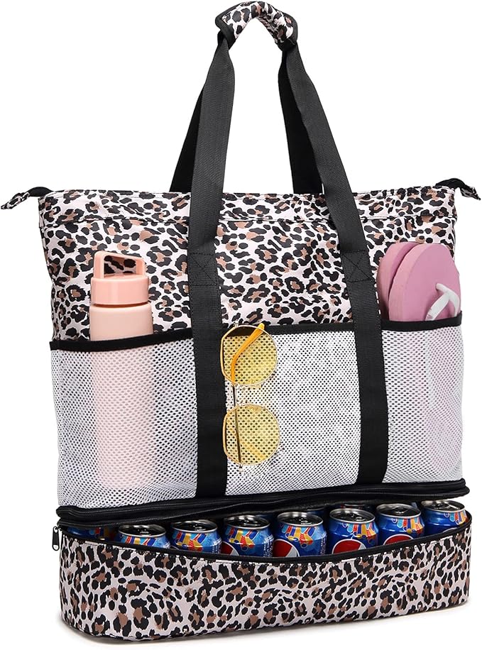 JIANYA Beach Bag Women Waterproof Sandproof Beach Tote Bags with Cooler Top Zipper Large Totes for Pool Travel Daily