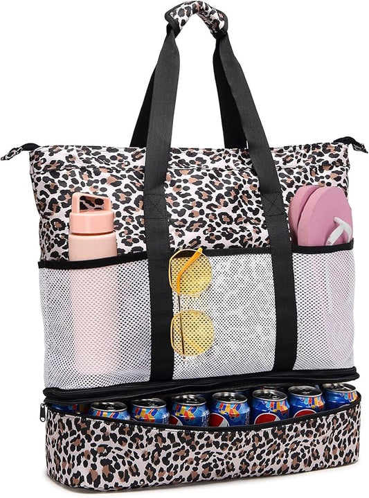 JIANYA Beach Bag Women Waterproof Sandproof Beach Tote Bags with Cooler Top Zipper Large Totes for Pool Travel Daily