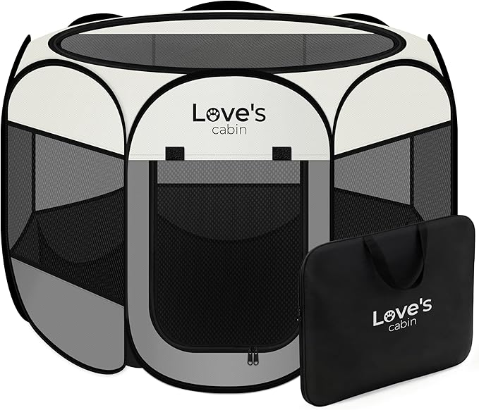 Love's cabin Pet Puppy Dog Playpen, Small Dog Tent Crates Cage Indoor/Outdoor, Portable Playpen for Cat, Foldable Pop Up D...