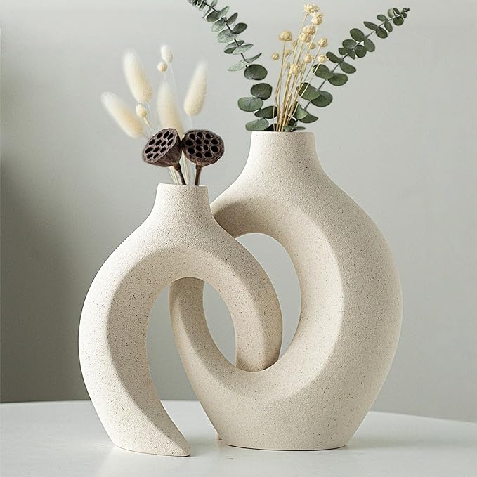 Levvohd Hollow Ceramic Vase Set of 2, Modern Nordic Minimalist Book Style Boho Aesthetic Vases for Home Decor Living Room ...