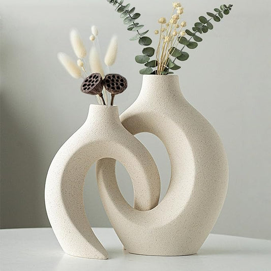 Levvohd Hollow Ceramic Vase Set of 2, Modern Nordic Minimalist Book Style Boho Aesthetic Vases for Home Decor Living Room ...